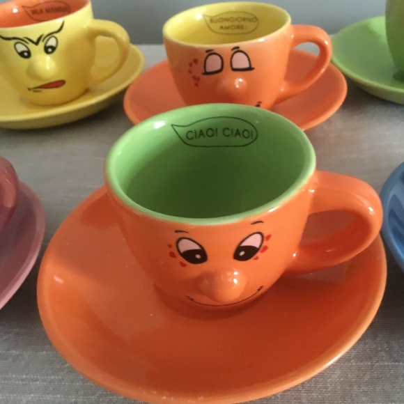 Levtov Silly 3D Whimsical Italian Cappuccino Cups and Saucers Set of 6 - Picture 6 of 8